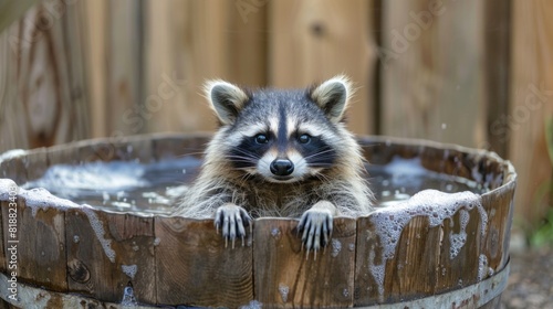An raccoon a hot bath