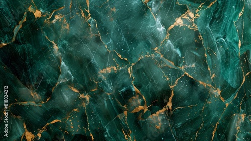 A luxurious green marble pattern with intersecting gold veins creating an elegant and rich surface photo