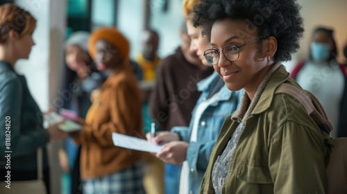 Diverse group of individuals standing in a circle on Voter Registration Day