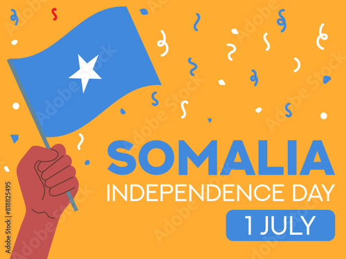 somalia independence day 1 July. somalia flag in hand. Greeting card, poster, banner template	
