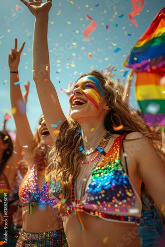 Dynamic dance performance with dancers in rainbow-colored outfits  expressive and powerful  celebrating LGBT freedom and expression