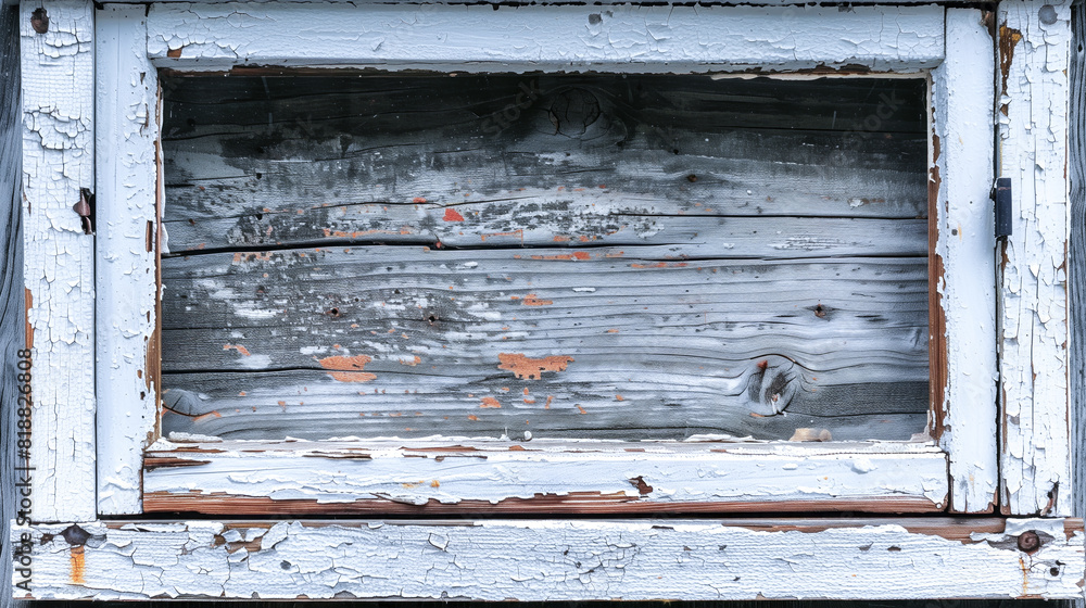 A weathered and aged wooden window frame A weathered and aged wooden window frame