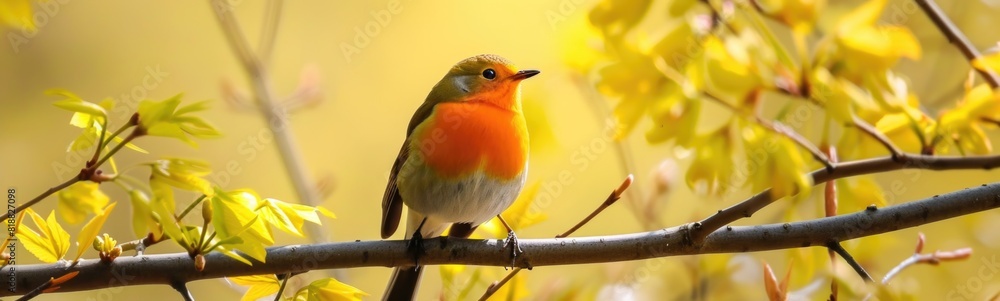 Fototapeta premium Small bird sitting on a branch of a tree
