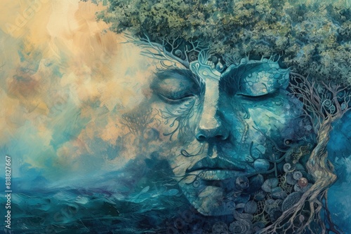 Painting of a woman with a tree in her head