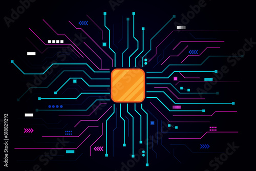 Gold cpu on colorful electronic circuits, microchips containing gold. Microchips made of gold. Mining from burning electronic devices. AI Panyapradit new concept