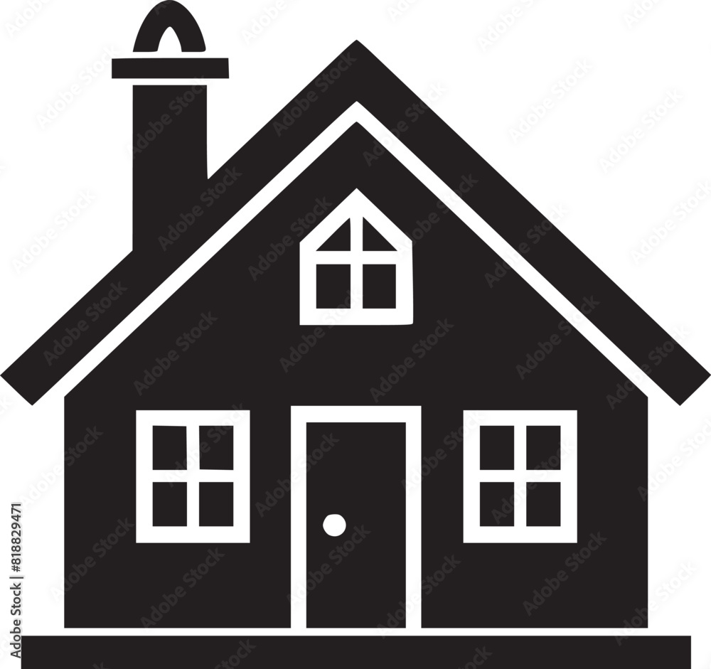 House silhouette. Silhouette of House in black and white colors. Hand Drawn House isolated on white
