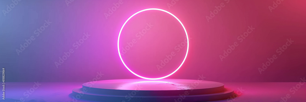 White podium with glowing neon circle on pastel background,pink podium White podium with glowing neon circle on pastel background,pink podium