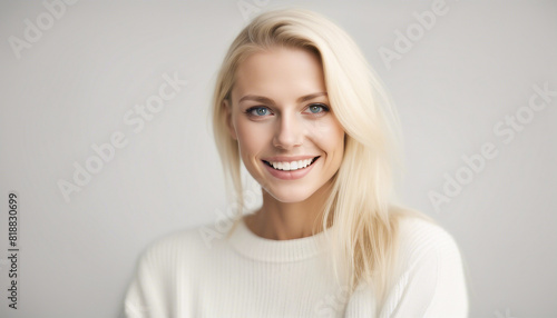 a young Swedish blonde and Caucasian woman with a sincere smile, isolated white background
