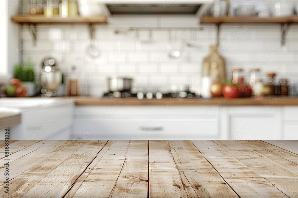 Modern spacious kitchen interior with wooden floor and white cabinets Modern spacious kitchen interior with wooden floor and white cabinets