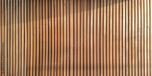 Wooden wall background with vertical slats, texture of natural wood paneling for interior design or backdrop. Wooden paneling wall. 