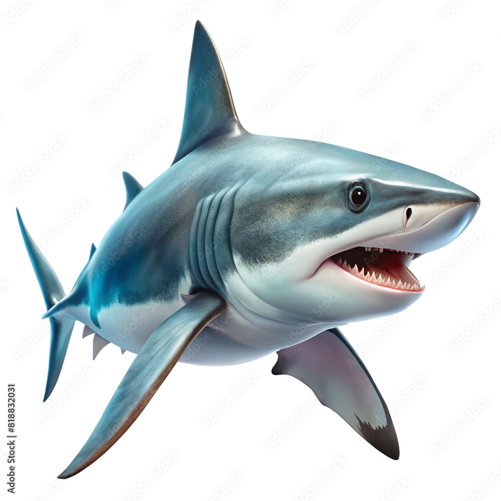 Fototapeta premium A great 3d white shark with its mouth open and sharp teeth on display.
