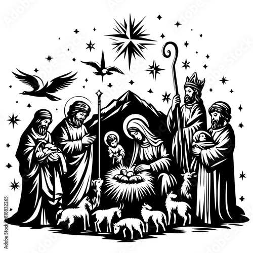 Nativity Scene Vector Illustration for Spiritual Designs and Festive Art