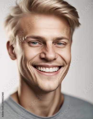 a young Swedish man with a sincere smile, isolated white background 