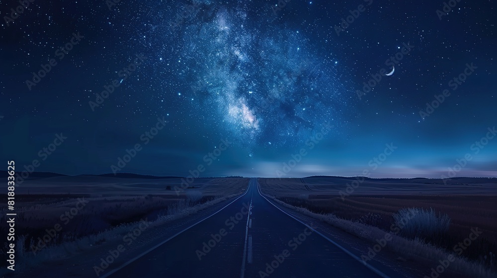 Fototapeta premium Road In Night With Half Moon