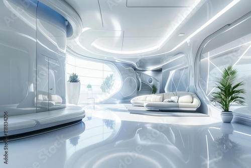 futuristic smart home interior sleek modern design digital art