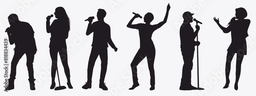 Set of singer silhouette. country music, rock stars, pop musician and hip hop rapper artist vocalists. 