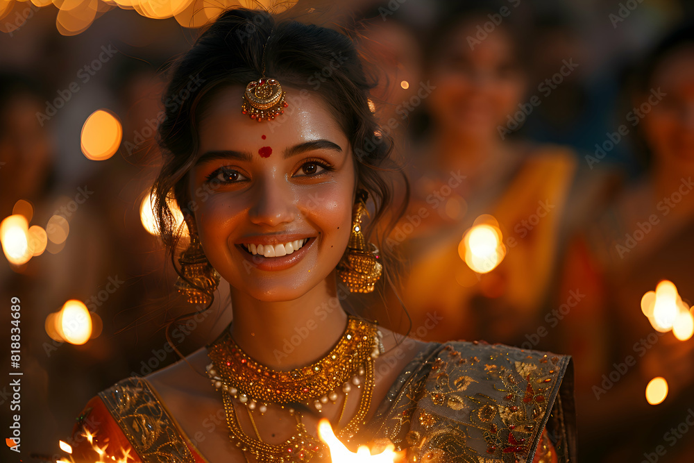 A group of people lighting sparklers at a Diwali festival, with joyous expressions and colorful clothing A group of people lighting sparklers at a Diwali festival, with joyous expressions and colorful clothing