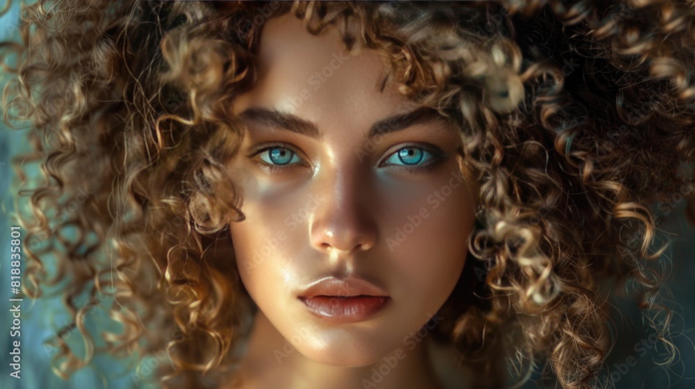 Beautiful girl with curly hair portrait.