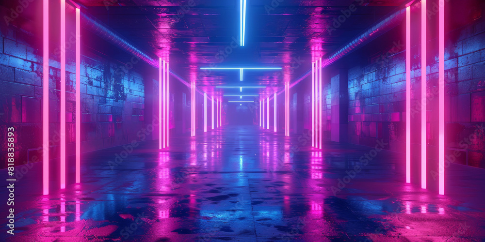 custom made wallpaper toronto digitalAbstract background with neon light lines and geometric shapes, glowing purple and blue, empty room