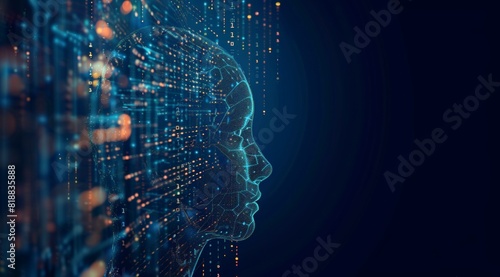 Human Profile with Digital Matrix. Generative AI.