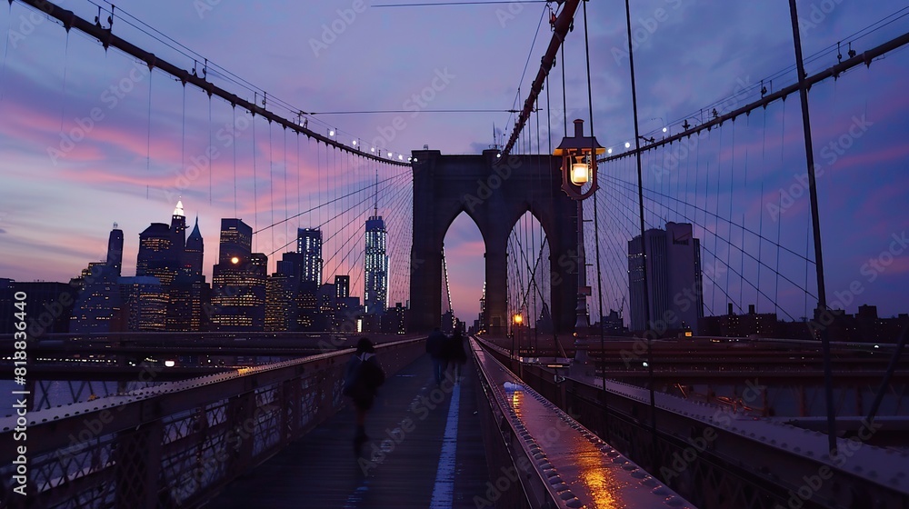 Fototapeta premium New York City Skyline. Brooklyn Bridge at twilight in New York City