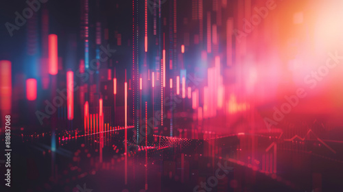 An abstract representation of financial data visualization featuring dynamic red and blue glows, illustrating market trends and digital analytics. Abstract Financial Data Visualization with Red and B 