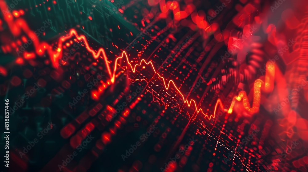 Visualization of stock market fluctuations resembling a heartbeat monitor, reflecting the dynamic pulse of the market, captured with HD precision.