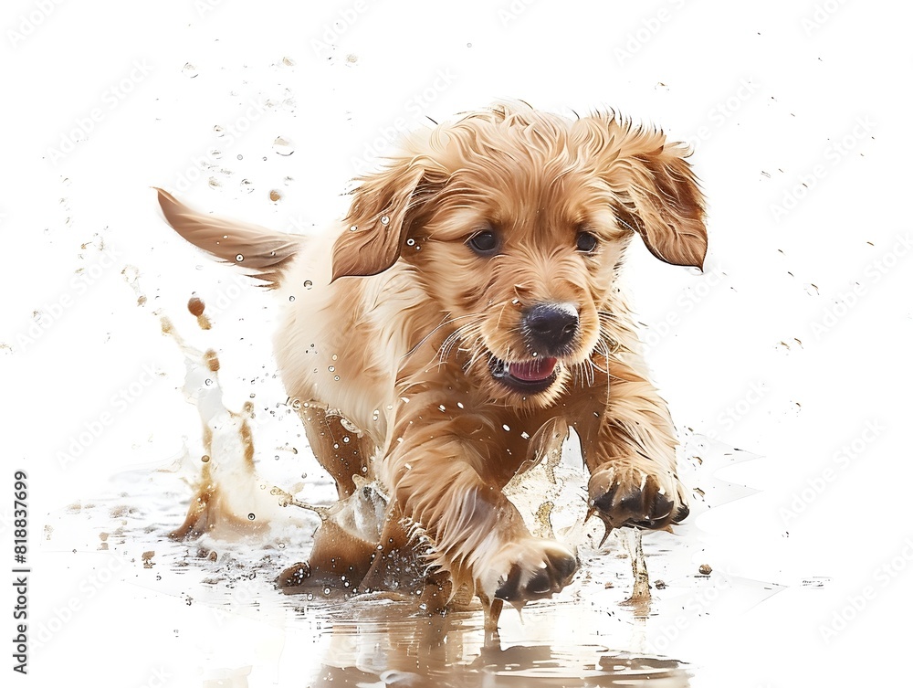 Playful Puppy Splashing in Puddle with Joy and Mischief Playful Puppy Splashing in Puddle with Joy and Mischief