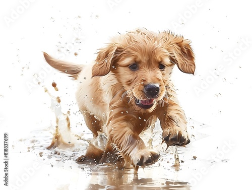 Playful Puppy Splashing in Puddle with Joy and Mischief
