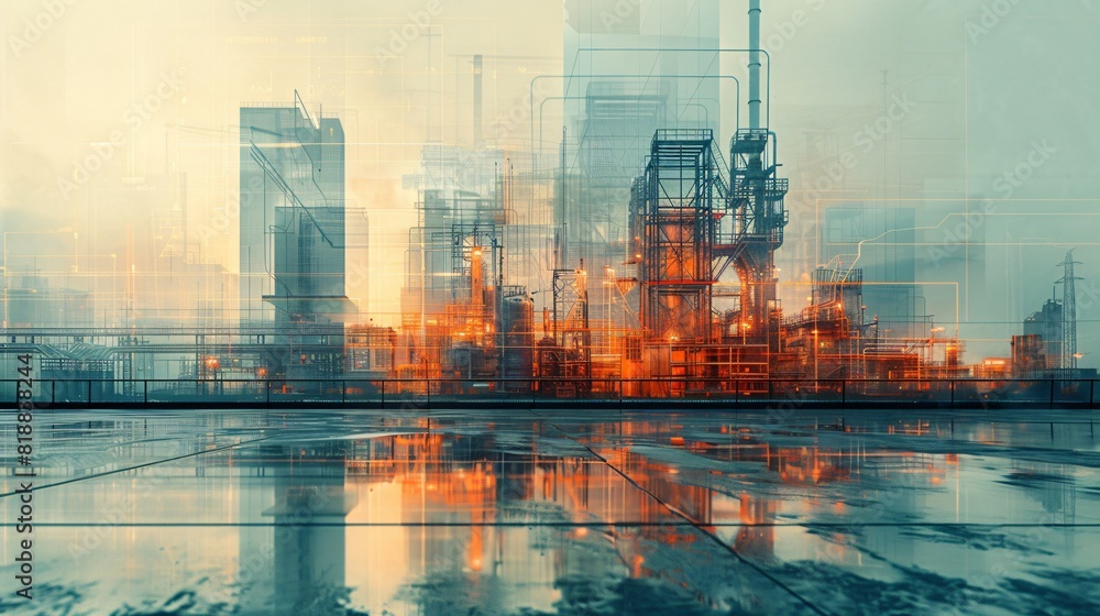 Futuristic Industrial Complex with Reflections Futuristic Industrial Complex with Reflections