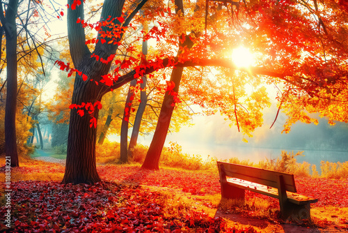 autumn nature scene with colorful leaves