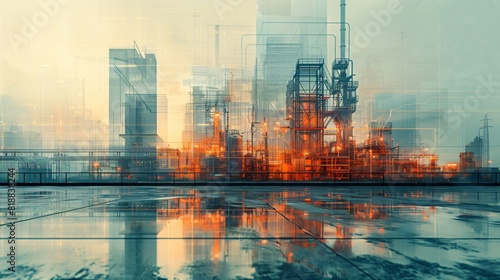 Futuristic Industrial Complex with Reflections