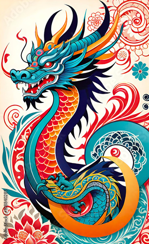 Vector illustration  tattoo template of Asian patterns and ornaments  Asian dragon  Asian patterns and ornaments  hand drawn sketch  background for smartphone  giclee for print and design