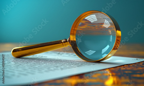 close up of magnifying glass on table photo