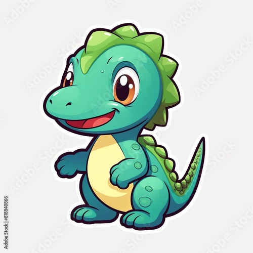 Cute cartoon dinosaur illustration with cheerful expression  green body  and playful stance. Ideal for children s books and educational materials.