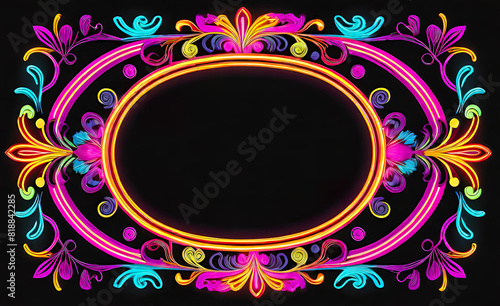 neon beautiful background on a dark background, frame in vintage style, giclee for interior, background for smartphone, photo