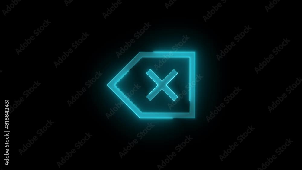Back space icon glowing neon cyan color animation Back space icon glowing neon cyan color animation