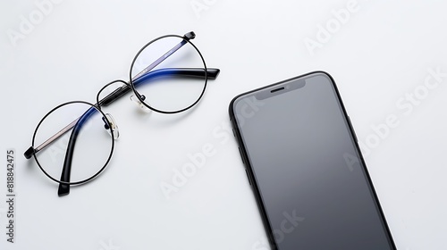 Modern Technology Essentials - Stylish Eyeglasses and Smartphone on White Background