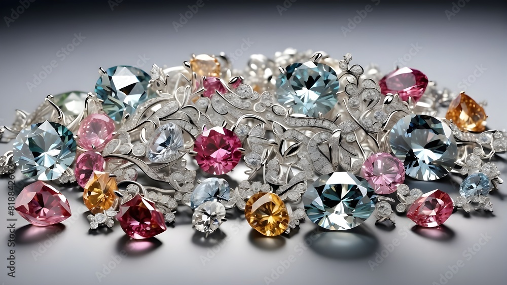 A stunning display of diamonds, each one carefully placed on a clear backdrop, creating a visual feast for the eyes with their varying shapes, sizes, and colors. A stunning display of diamonds, each one carefully placed on a clear backdrop, creating a visual feast for the eyes with their varying shapes, sizes, and colors.