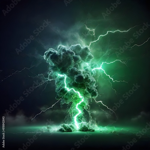 Green and White color electricity lightning AI generative