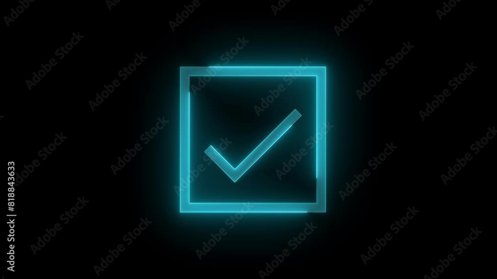 Empty square check mark box icon glowing neon cyan color animation Empty square check mark box icon glowing neon cyan color animation
