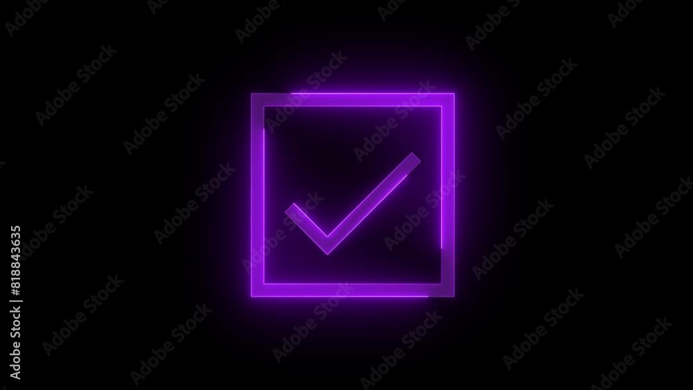 Empty square check mark box icon glowing neon purple color animation Empty square check mark box icon glowing neon purple color animation