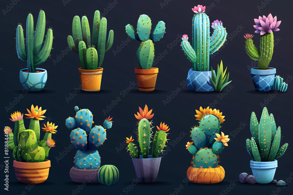 cactus - desert plant. game assets. multiple vector icon illustration. icon concept isolated premium vector. cactus - desert plant. game assets. multiple vector icon illustration. icon concept isolated premium vector.