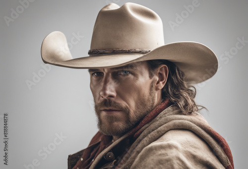 American cowboy in traditional clothes, isolated white background 