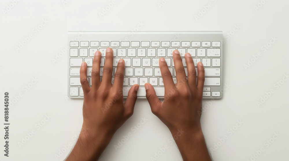 Close up hands and fingers typing on a white computer keyboard. Close up hands and fingers typing on a white computer keyboard.