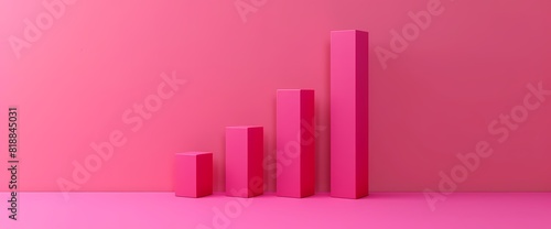 A minimalist side view of a simple bar graph in bright pink color, showcasing data with simplicity and clarity, captured with HD quality.