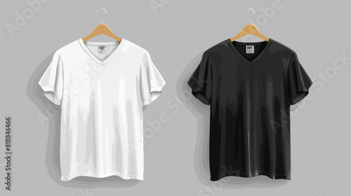 Set of realistic white and black unisex classic t-shirt
