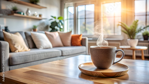 Wallpaper Mural Detailed Shot of a Ceramic Mug Filled with Steaming Hot Coffee, Highlighting Warm Beverage, Cozy Atmosphere, and Morning Routine Torontodigital.ca
