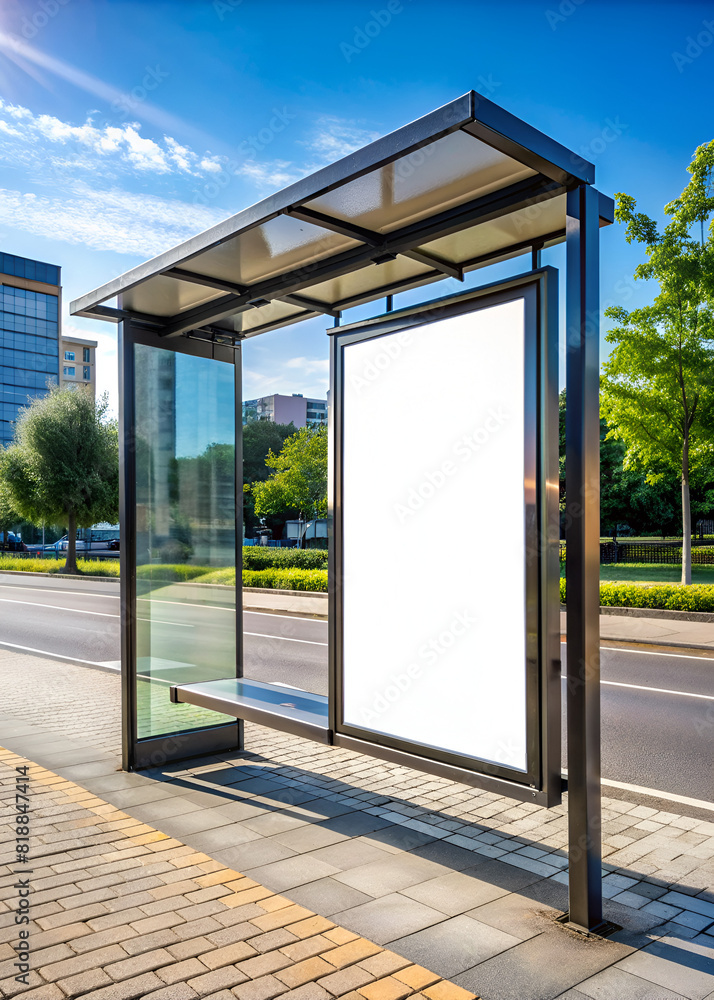 Empty Banner Signboard for Advertising at the Bus Station, Featuring Transit Hub, Public Transport, and Commercial Promotion Empty Banner Signboard for Advertising at the Bus Station, Featuring Transit Hub, Public Transport, and Commercial Promotion