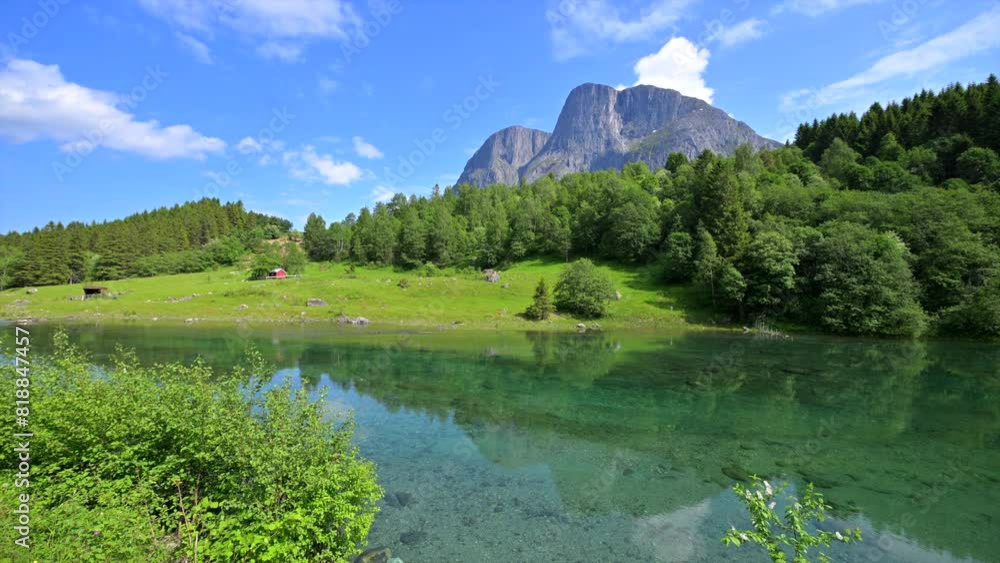 Scenic Norwegian Lake Surrounded by Trees and Mountains Scenic Norwegian Lake Surrounded by Trees and Mountains